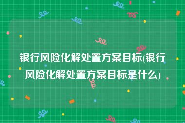 银行风险化解处置方案目标(银行风险化解处置方案目标是什么)