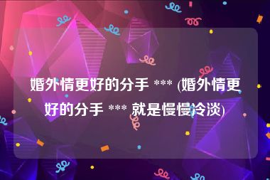 婚外情更好的分手 *** (婚外情更好的分手 *** 就是慢慢冷淡)