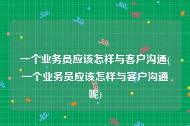 一个业务员应该怎样与客户沟通(一个业务员应该怎样与客户沟通呢)