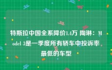特斯拉中国全系降价1.4万 陶琳：Model 3是一季度所有轿车中投诉率最低的车型
