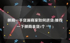 微商一手货源商家如何进货(推荐一下微商拿货4个 *** )