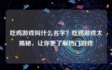 吃鸡游戏叫什么名字？吃鸡游戏大揭秘，让你更了解热门游戏