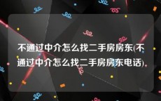 不通过中介怎么找二手房房东(不通过中介怎么找二手房房东电话)