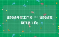 业务员开展工作和 *** (业务员如何开展工作)