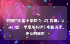 特斯拉中国全系降价1.4万 陶琳：Model 3是一季度所有轿车中投诉率更低的车型