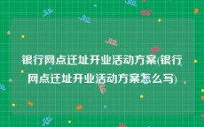 银行网点迁址开业活动方案(银行网点迁址开业活动方案怎么写)