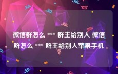 微信群怎么 *** 群主给别人 微信群怎么 *** 群主给别人苹果手机