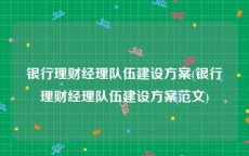 银行理财经理队伍建设方案(银行理财经理队伍建设方案范文)