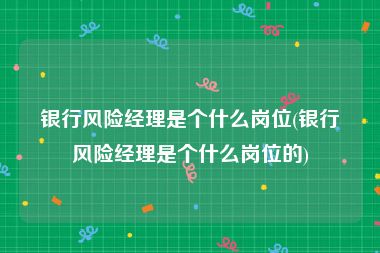 银行风险经理是个什么岗位(银行风险经理是个什么岗位的)