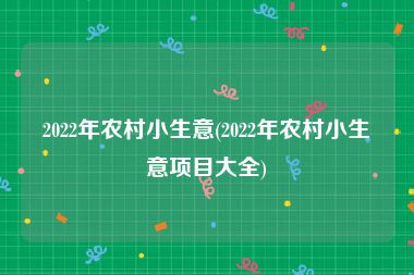 2022年农村小生意(2022年农村小生意项目大全)