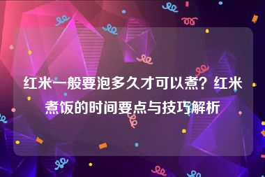 红米一般要泡多久才可以煮？红米煮饭的时间要点与技巧解析