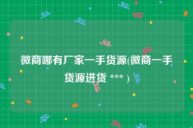微商哪有厂家一手货源(微商一手货源进货 *** )