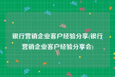 银行营销企业客户经验分享(银行营销企业客户经验分享会)