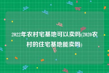 2022年农村宅基地可以卖吗(2020农村的住宅基地能卖吗)