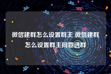 微信建群怎么设置群主 微信建群怎么设置群主同意进群