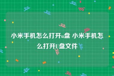 小米手机怎么打开u盘 小米手机怎么打开U盘文件