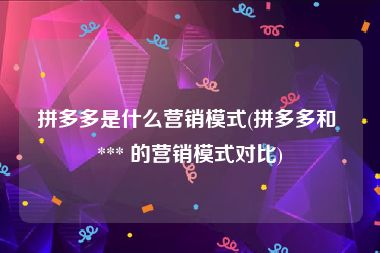 拼多多是什么营销模式(拼多多和 *** 的营销模式对比)