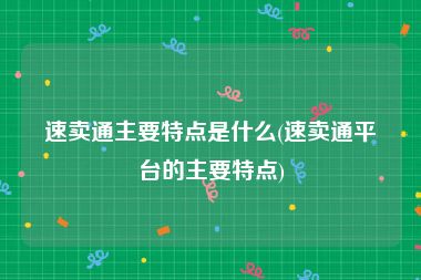 速卖通主要特点是什么(速卖通平台的主要特点)