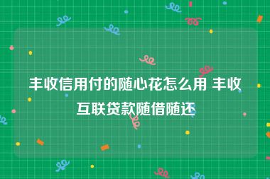 丰收信用付的随心花怎么用 丰收互联贷款随借随还
