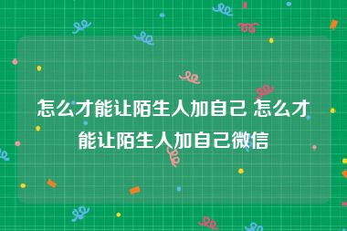 怎么才能让陌生人加自己 怎么才能让陌生人加自己微信