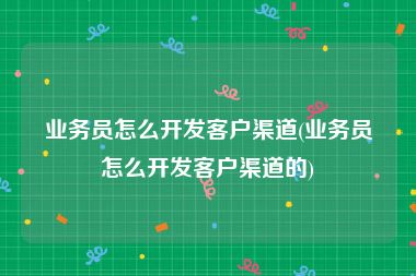 业务员怎么开发客户渠道(业务员怎么开发客户渠道的)