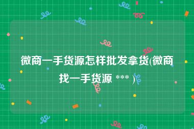 微商一手货源怎样批发拿货(微商找一手货源 *** )