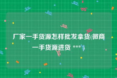 厂家一手货源怎样批发拿货(微商一手货源进货 *** )