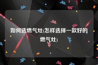 如何选燃气灶(怎样选择一款好的燃气灶)