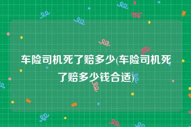 车险司机死了赔多少(车险司机死了赔多少钱合适)