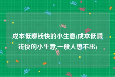 成本低赚钱快的小生意(成本低赚钱快的小生意,一般人想不出)