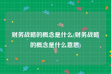 财务战略的概念是什么(财务战略的概念是什么意思)
