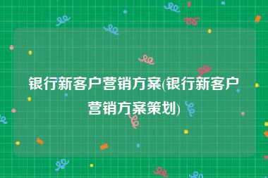 银行新客户营销方案(银行新客户营销方案策划)