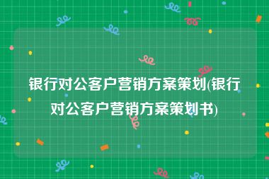 银行对公客户营销方案策划(银行对公客户营销方案策划书)