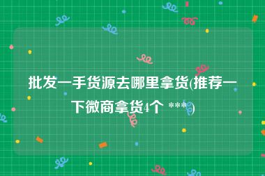 批发一手货源去哪里拿货(推荐一下微商拿货4个 *** )