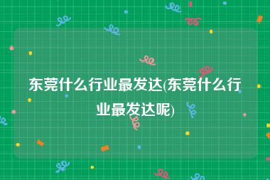 东莞什么行业最发达(东莞什么行业最发达呢)