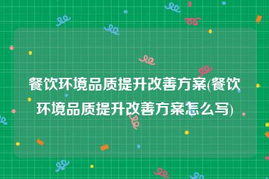 餐饮环境品质提升改善方案(餐饮环境品质提升改善方案怎么写)