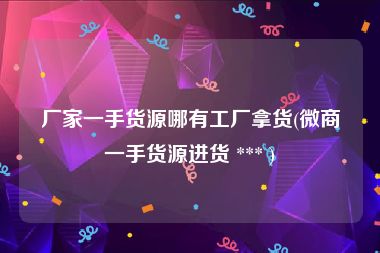 厂家一手货源哪有工厂拿货(微商一手货源进货 *** )