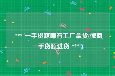  *** 一手货源哪有工厂拿货(微商一手货源进货 *** )
