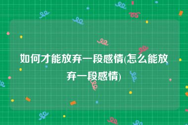 如何才能放弃一段感情(怎么能放弃一段感情)