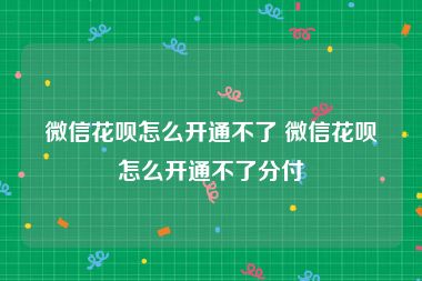 微信花呗怎么开通不了 微信花呗怎么开通不了分付