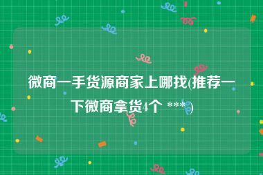 微商一手货源商家上哪找(推荐一下微商拿货4个 *** )
