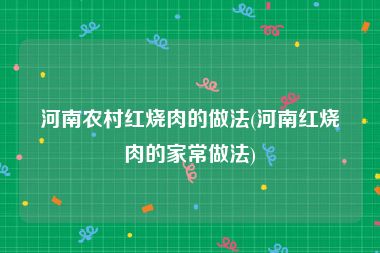 河南农村红烧肉的做法(河南红烧肉的家常做法)