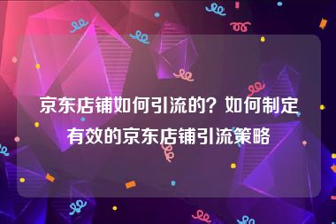 京东店铺如何引流的?如何制定有效的京东店铺引流策略