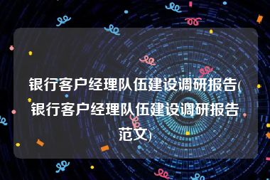 银行客户经理队伍建设调研报告(银行客户经理队伍建设调研报告范文)