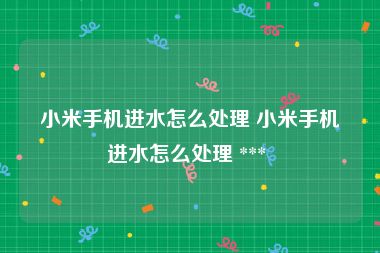 小米手机进水怎么处理 小米手机进水怎么处理 *** 