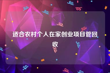 适合农村个人在家创业项目管回收