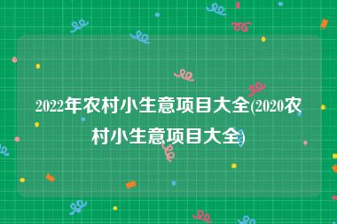 2022年农村小生意项目大全(2020农村小生意项目大全)