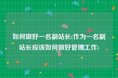 如何做好一名副站长(作为一名副站长应该如何做好管理工作)