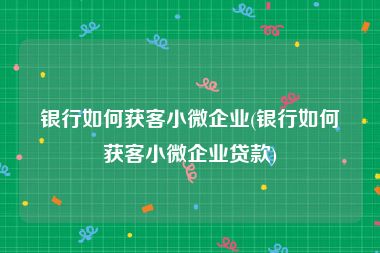 银行如何获客小微企业(银行如何获客小微企业贷款)