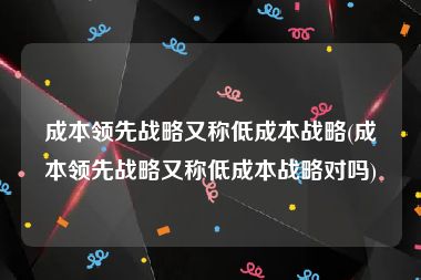 成本领先战略又称低成本战略(成本领先战略又称低成本战略对吗)